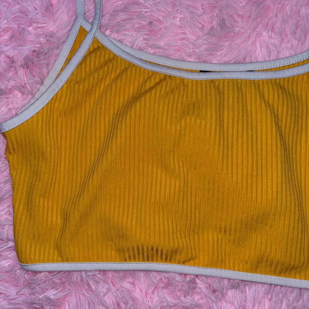 Yellow Ribbed Crop Top - Size Large - Picture 2 of 2
